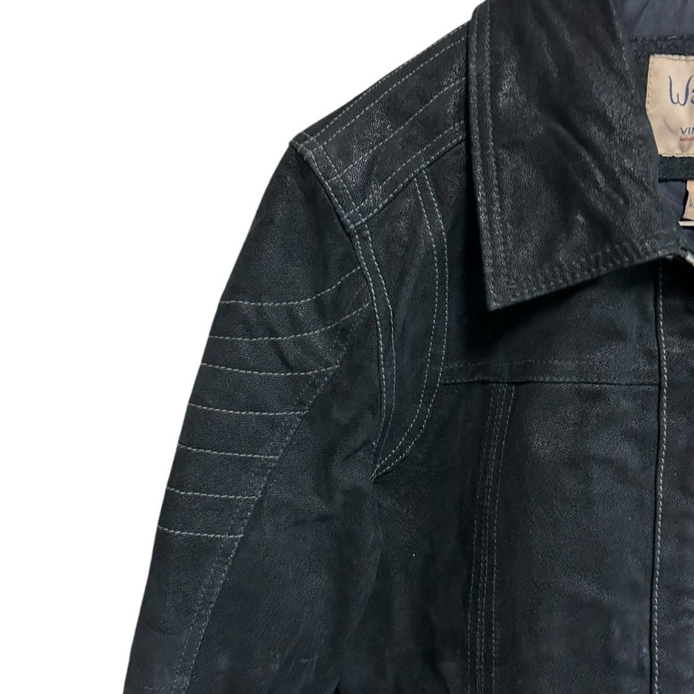Vintage Wilson Jacket size small Black Motorcycle Suede Genuine Leather Zip up - Picture 3 of 10